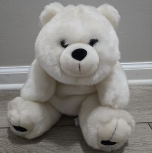Vintage SKM Toys Polar Bear 13" Realistic White Stuffed Plush Teddy Black Paws
